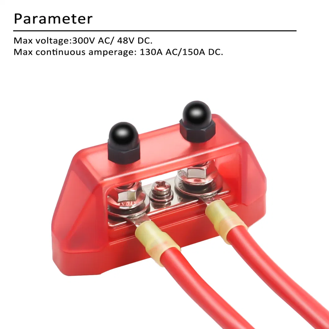 Edge S2p-14 Pair 3 Connections Busbar 2 X M5 Studs &amp; 1 X #8 Screw Terminal Power Distribution Block with Ring Terminals (Red &amp; Black)