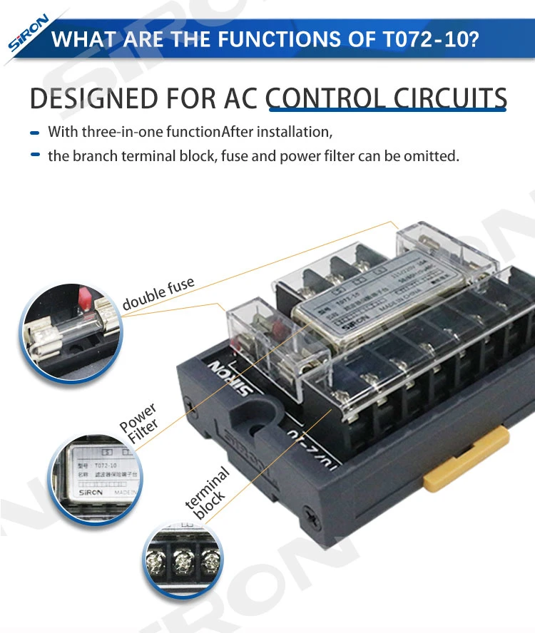 Siron Special Design for AC Control Circuit 3in1 Function LED Warning Power Supply Filter Terminal Block