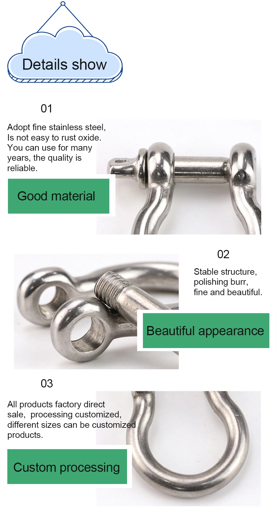 Hot Selling Stainless Steel Fastener 304/316 Rigging Hardware Lifting Shackles