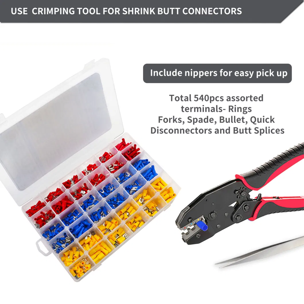 Edge Sctk540 540PCS Crimp Terminal Assortment Kits, 22-16/16-14/12-10gauge Mixed Insulated Electrical Automotive Solderless Wire Crimp Terminals