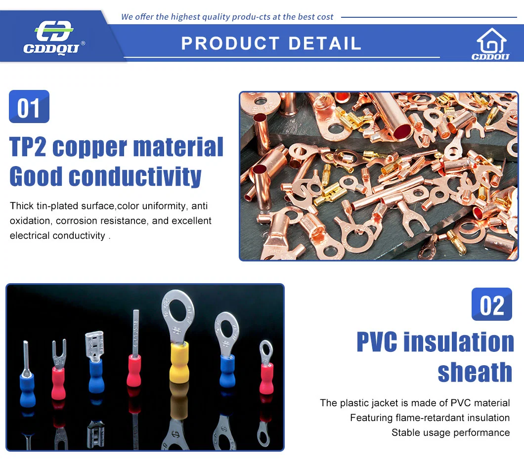 Wholesale Ptv Series Brass Copper Spade Electrical Crimp Connector Small Vinyl Insulated Pin Wire Terminals