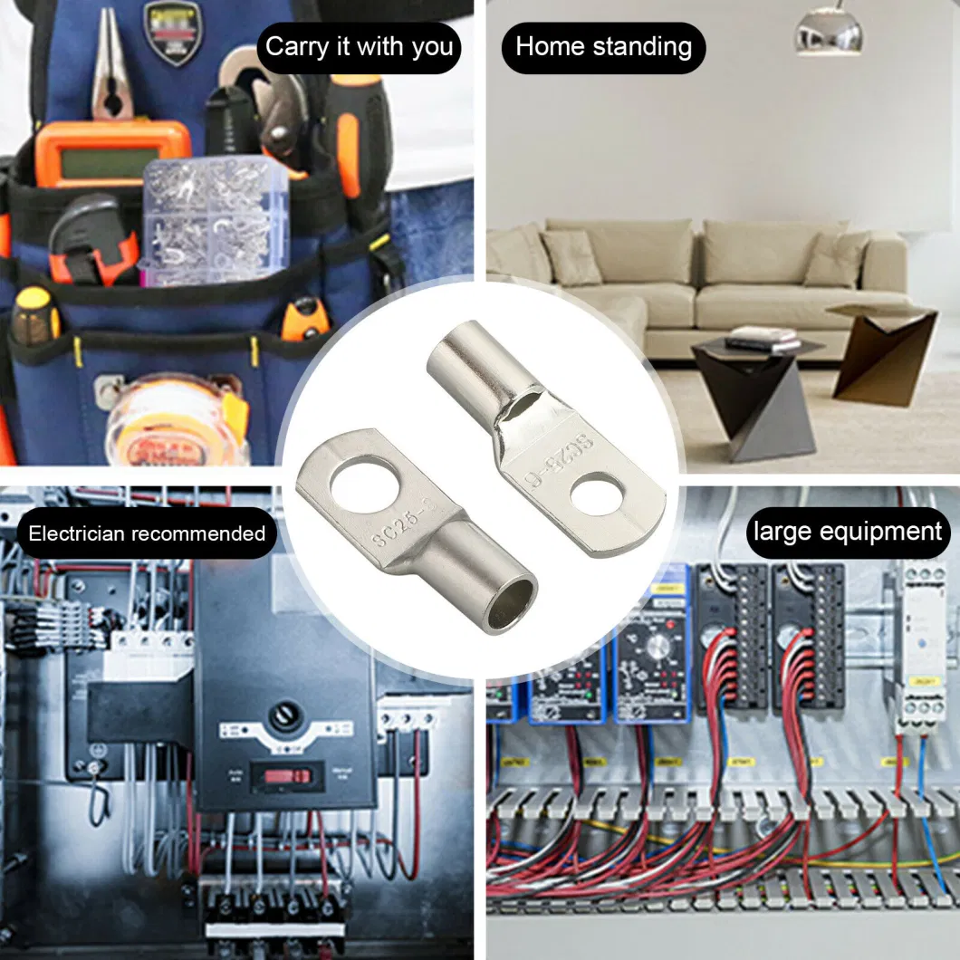 60PCS Wire Lug Connector Ring Sc6-25 Tinned Copper Connectors Bare Cable Electric Crimp Terminal Connector Kit Box