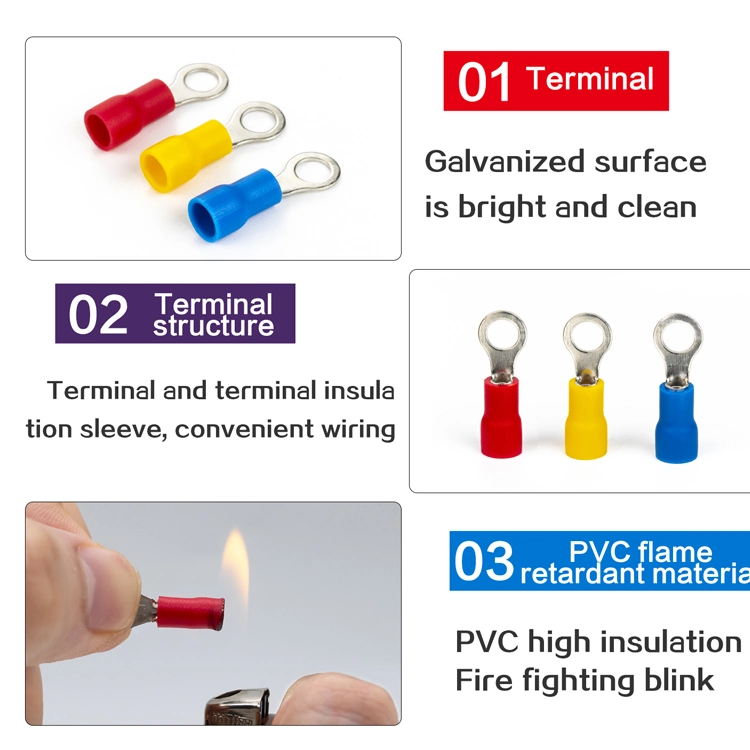 Electrical Blue Ringpre-Insulated Terminals Blue Wire Ring Insulated Stud Connector 500V Dual Lug