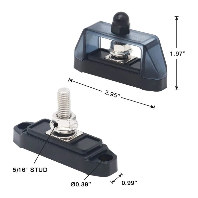 Marine Boat RV 300V AC/ 48V DC 150A Power Distribution Block with Ring Terminals Pair Single M8 Studs Bus Bar