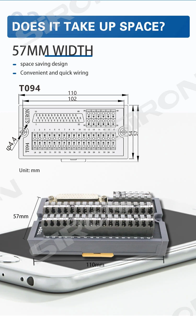 Siron T094 D-SUB Female Head 44-Pin Panel Mount Connector Terminal Block Board