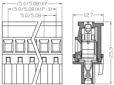 Wire Terminals PCB Pluggable Terminal Block Streight Type 5.0mm 5.08mm