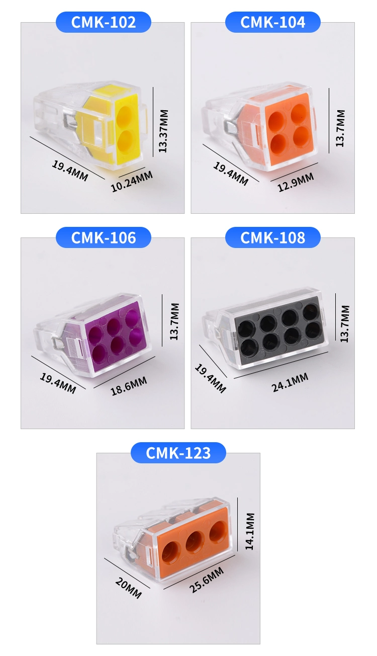 Compact Strip PCB Copper 1 to 2.5mm2 24A 2 Way Yellow Fast Wire Connector Universal Cables Terminal Block