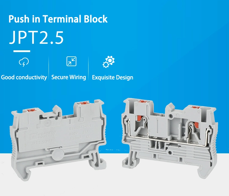 PT2.5 DIN Rail Mounted Push in Connection Screwless Terminal Block