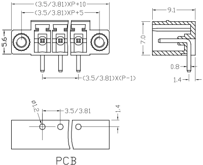 Xinya 3.5mm 3.81mm Pitch PCB Pluggable Terminal Block Malepin Right Angle Screwtype