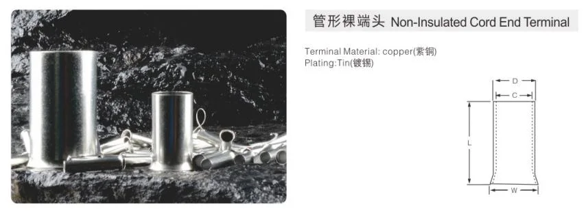 Tube Type Terminal Tinned Connectors Electrical Copper Cable Lugs Tube Terminal
