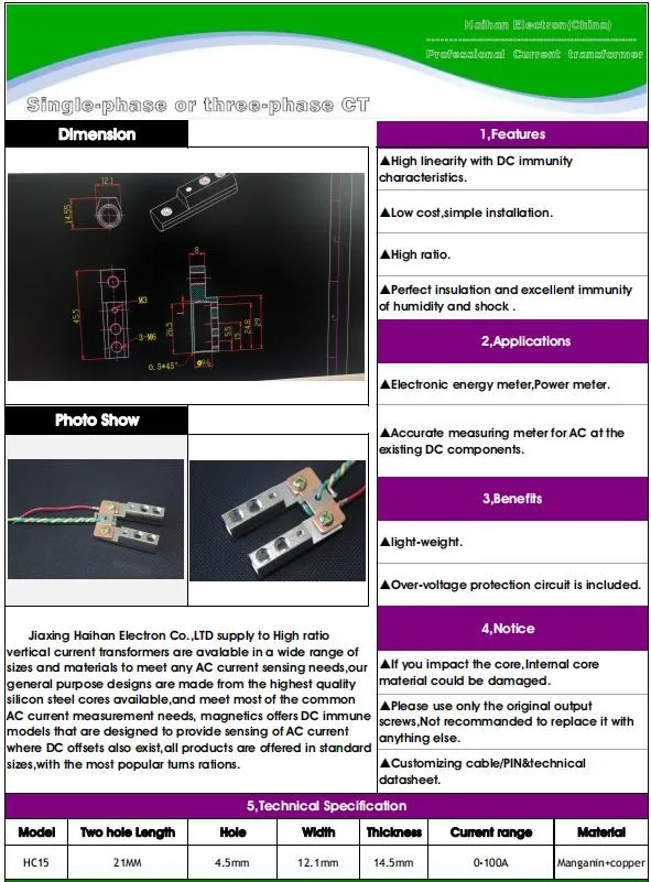 Copper Terminal with 100A for Single Phase Energy Meter