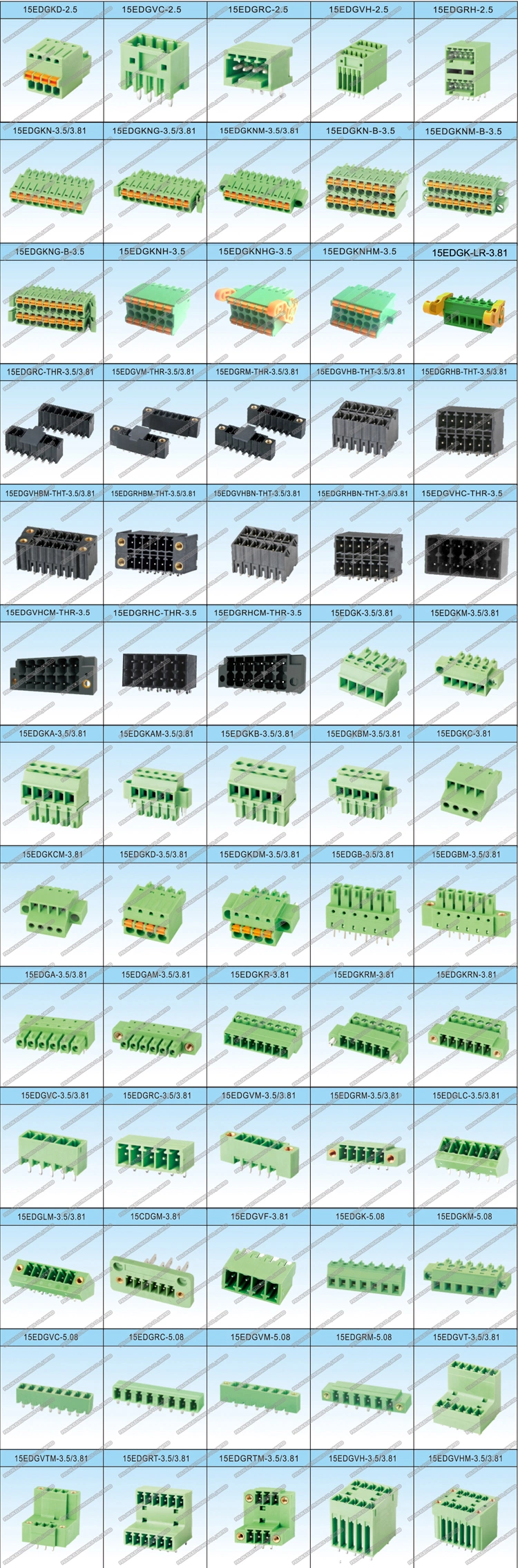 Vertical Pin Header 15edgvc-2.5 Pluggable Female Terminal Block 2.5mm Pitch Green Color Soldering Wire to Board Terminal Connector