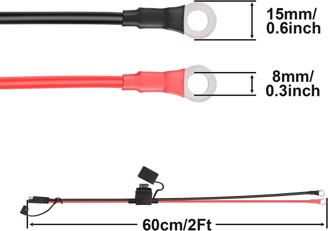 SAE Battery Connector 10 Gauge Wire SAE to O Ring Terminal 2pin Quick Disconnect SAE Battery Cable Extension Wire for Solar Panel Automotive Marine