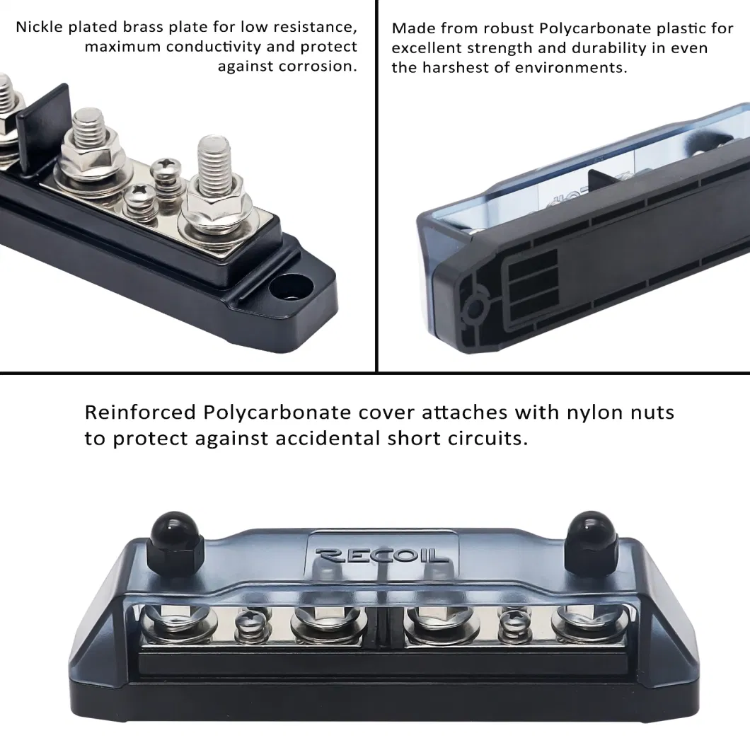 Edge Bbpg4 Busbar Positive and Negative 4 X 5/16&rdquor; Studs and 4 X #8 Screw Terminals Power Distribution Block with Ring Terminals