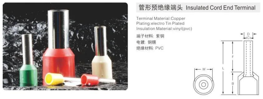 Tube Type Terminal Tinned Connectors Electrical Copper Cable Lugs Tube Terminal