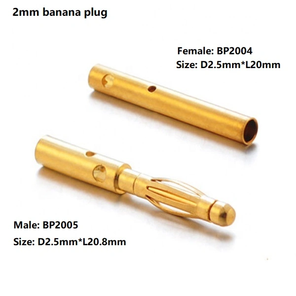 Standard Gold Plating Brass Electrical Plug 4mm 2mm Bullet Banana Plug Connector Male and Female