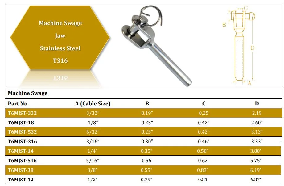 Stainless Steel 316 Fork Terminal for 1/8&quot; Cable