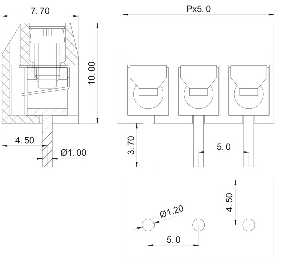 5.0mm Pitch 2p-4p Screw Type PCB Connectors Terminal Blocks