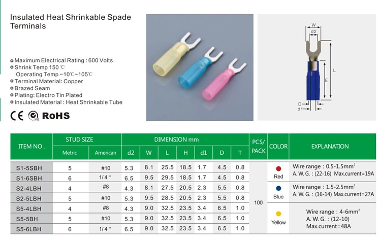 Red/Blue/Yellow Color Wire Terminals Insulated Heat Shrinkable Spade Terminals