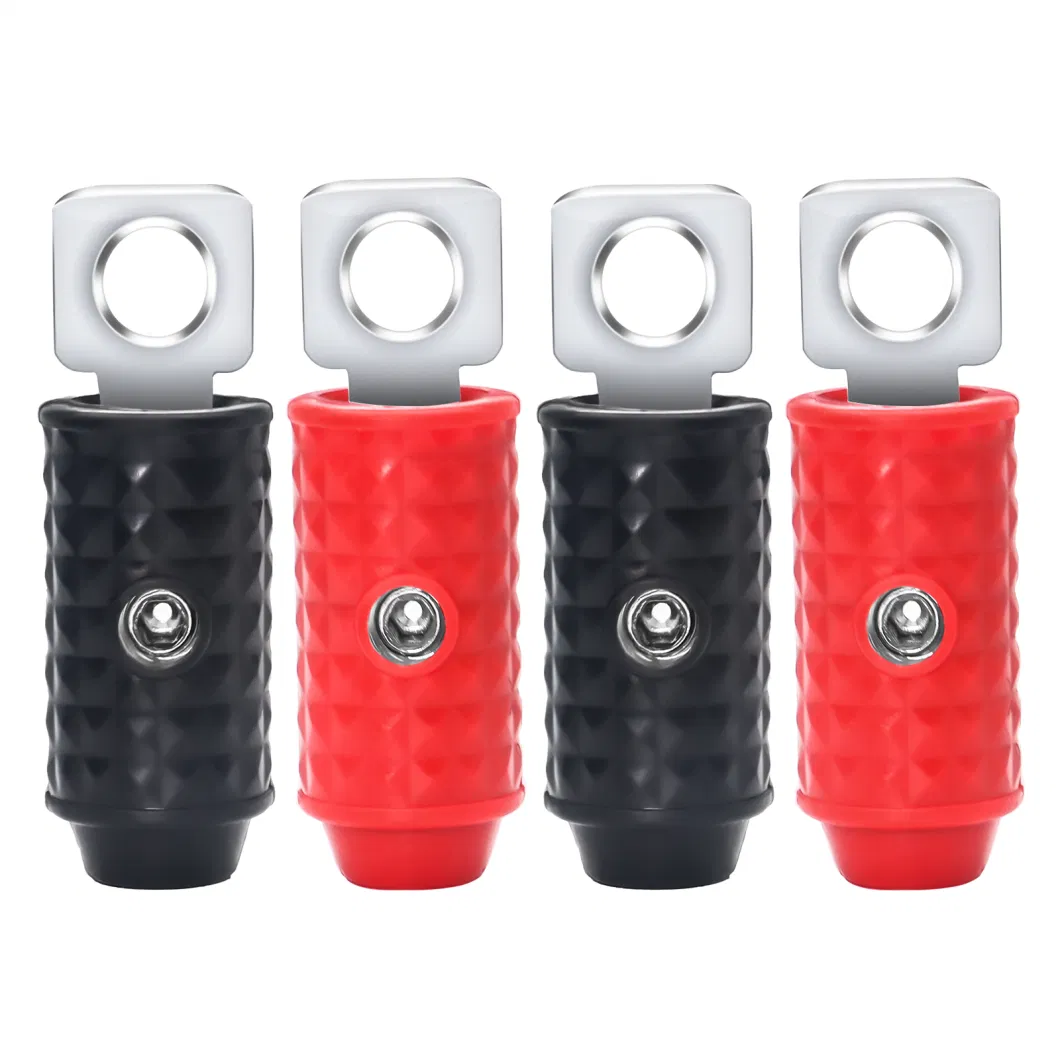 Edge Hr0q 1/0 Gauge Set Screw Brass Ring Terminals Battery Connectors with Red/Black Silicon Covers, Marine-Grade Satin Chrome Finish