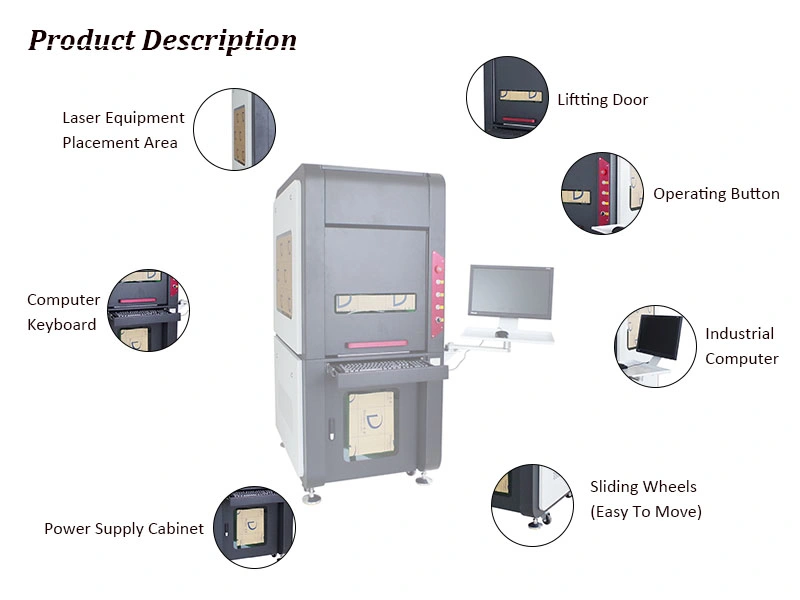 Enclosed 100W Fiber Laser Marking Machine, Cavred Metal, Glass, etc