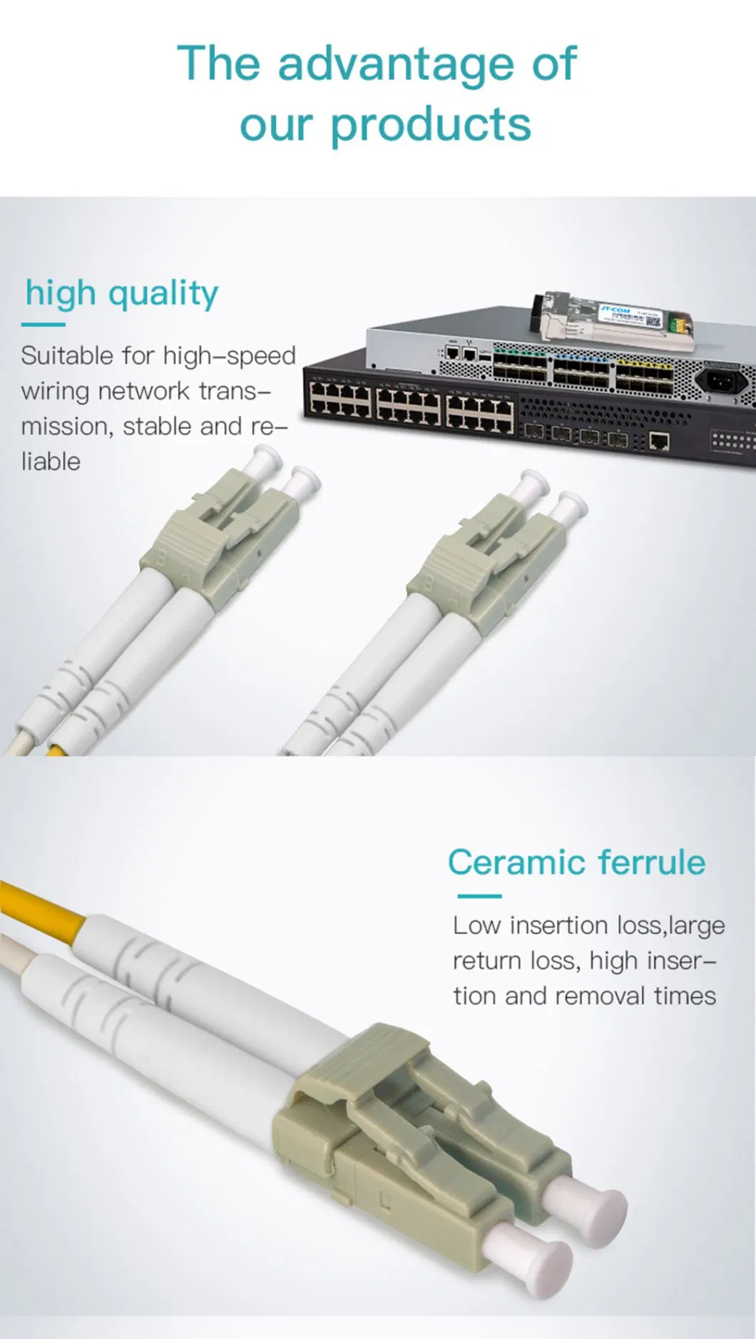 Multi Mode Om4 LC LC Duplex 3m Fiber Optic Patch Cord Cable