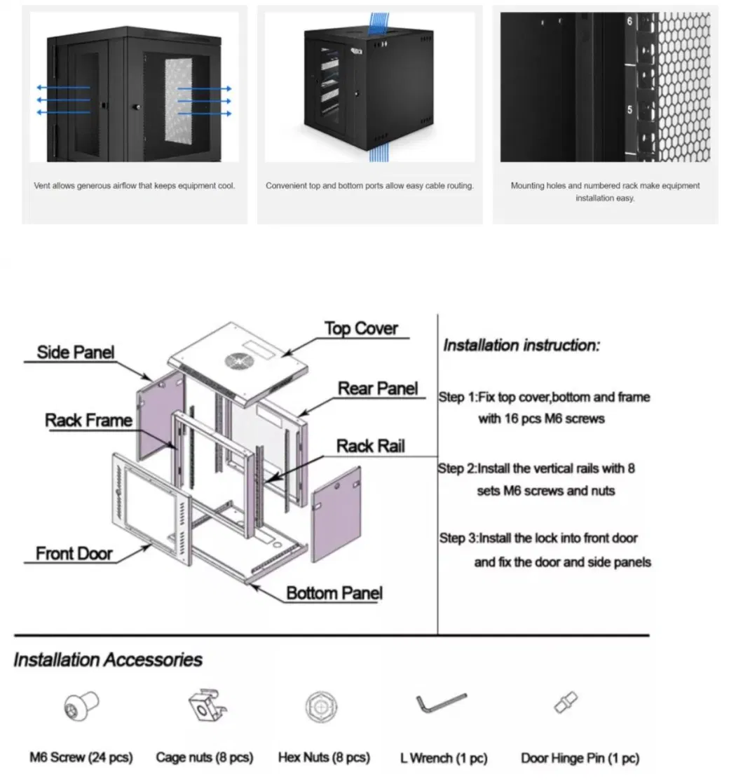 FTTH 12u 19inch Outdoor Optical Fiber Optic Network Cabinet with SPCC Material