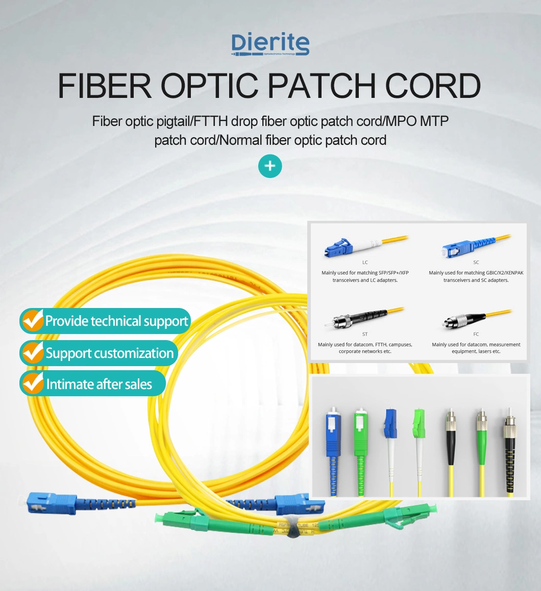 Factory Direct Sale Simplex Armored Waterproof FTTH CATV Pigtail Optical Sc/FC/St/Mu/MTRJ Connector Fiber Optic Patch Cords Cable
