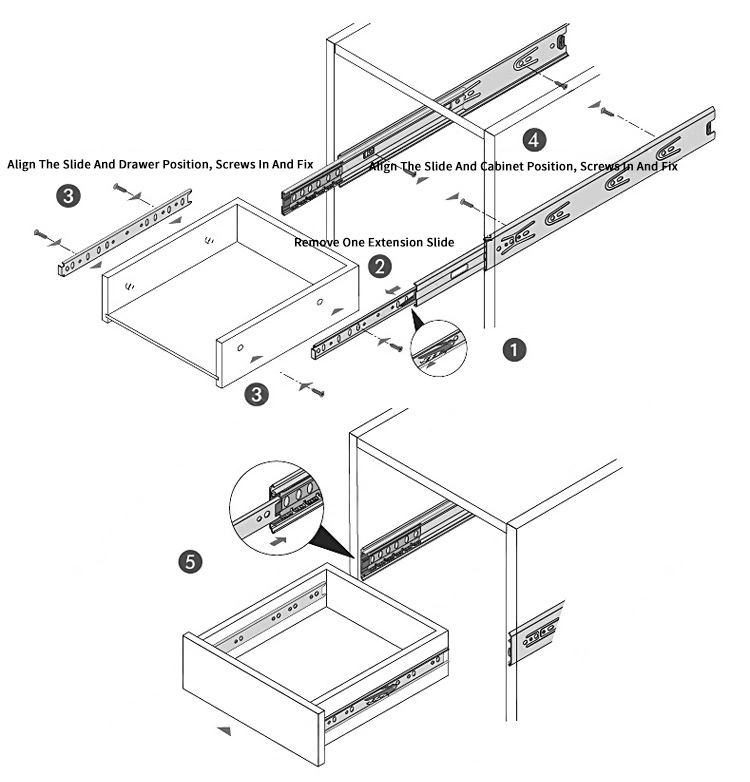 45mm Steel Trolley Metal Cabinet Bayonet Full Extension Drawer Slide with Hook