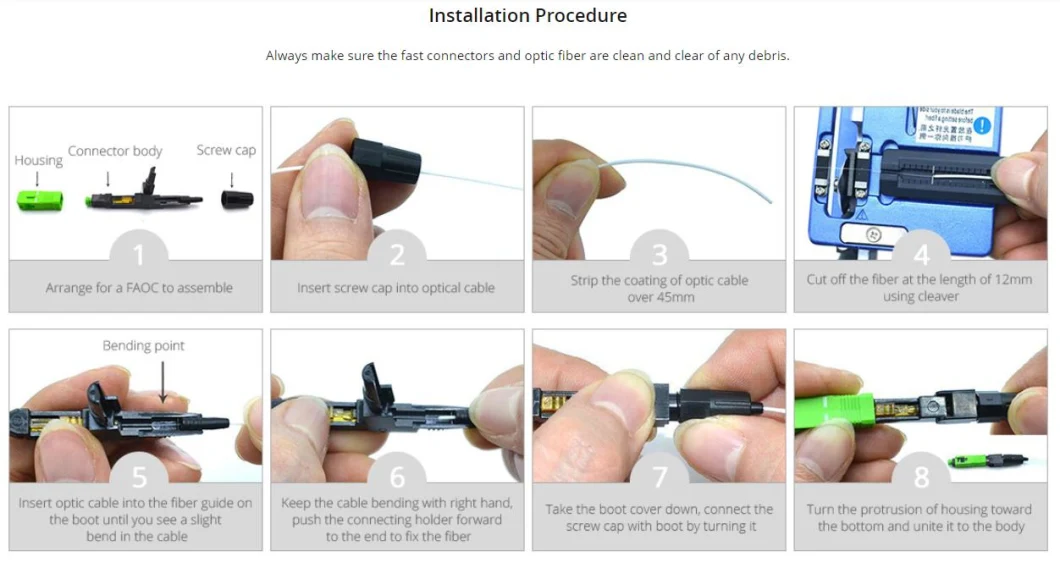 Sc APC Singlemode Pre-Polished Ferrule Field Assembly Connector Fast Quick Connector for Fiber Modem, Odfz FTTH