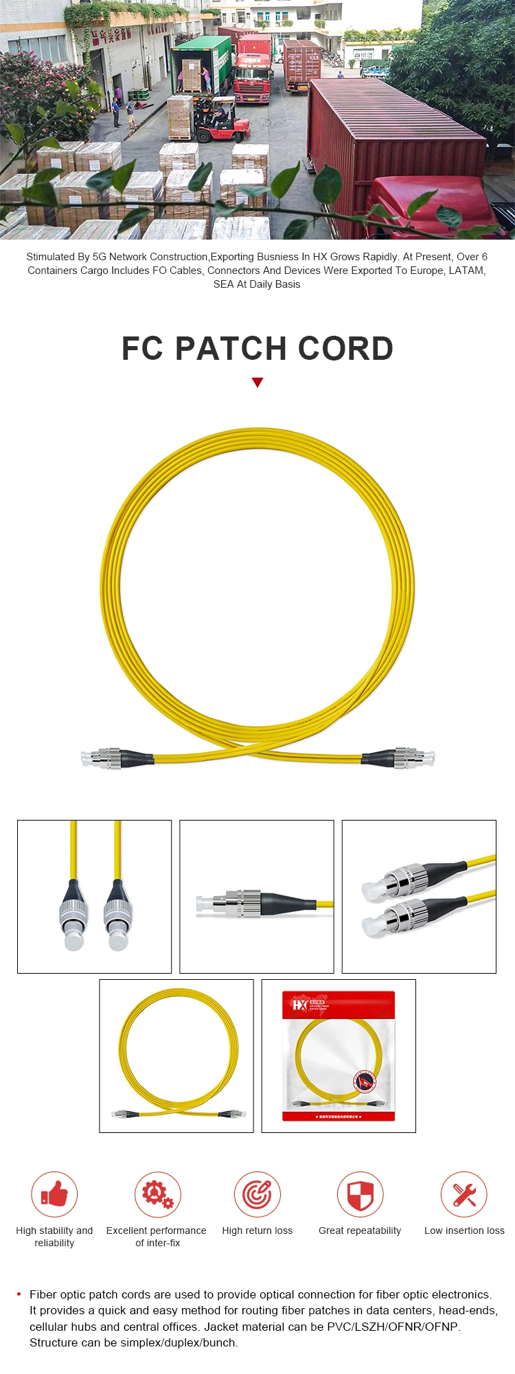 3mm Plastic Fiber Optic Cable Simplex Duplex FC/ St Fiber Optic Patch Cord Network Jumper Cable