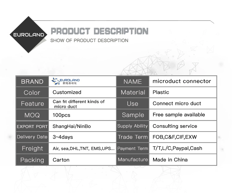 Microduct Straight Connector 5/3.5 mm Push Fit with Factory Price