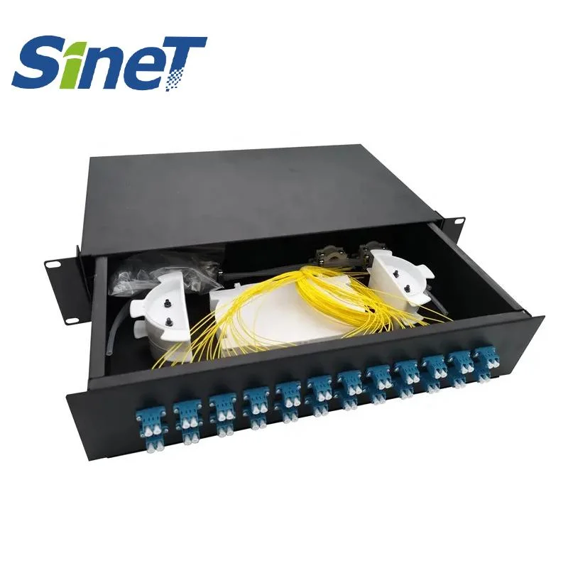 Pull-out Drawer Style Fiber Optic Distribution Frame 12 24 48 Port Sc LC Adaptor Fiber Patch Panel ODF