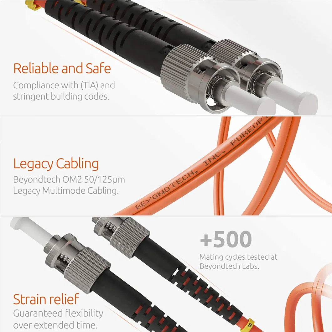 LC to LC Fiber Patch Cable Multimode Duplex - 1m (3FT) - 50125um Om3 10g LSZH - Beyondtech Pure Optics Cable Series