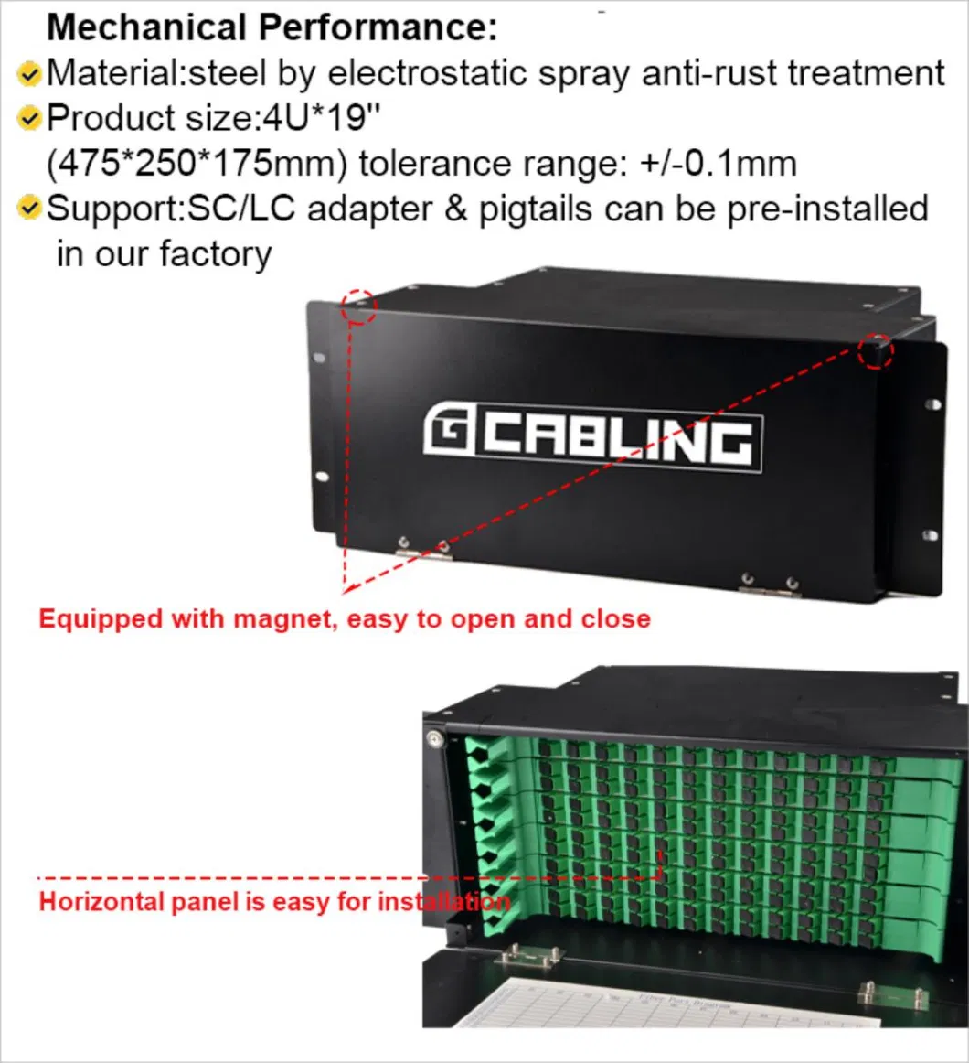 144core Fiber Optic Patch Panel Sc APC Upc Fibra Optica Panel 144 Cores Optical Distribution Frame Fiber ODF 144