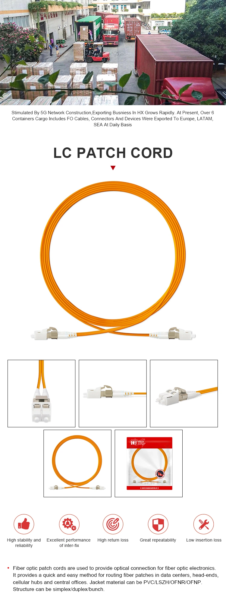 LC Upc to Sc Upc Duplex 2.0mm PVC (OFNR) Om4 Multimode Fiber Optic Patch Cable