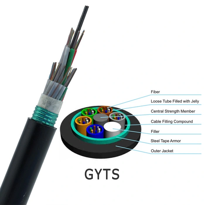 GYTS Competitive Price 12 24 36 96 144 Cores Armored Shield Loose Tube Stranded Fiber Optic Cable Underground