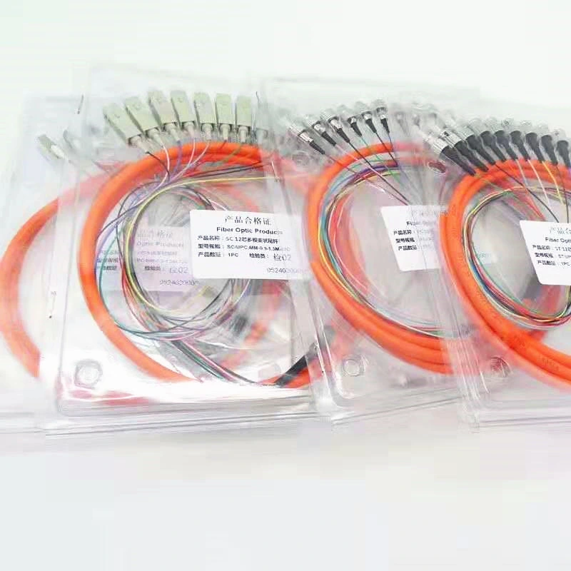 High Quality Single Mode 12 Core LC Upc Fanout Pigtail Optical Patch Cords Cable MPO Jumper Fiber Optic Patchcord
