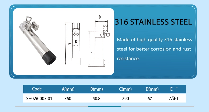 Custom Stainless Steel 316 Pontoon Transom Rail Mount Clamp Fishing Pole Stand Holder Boat Fishing Accessories