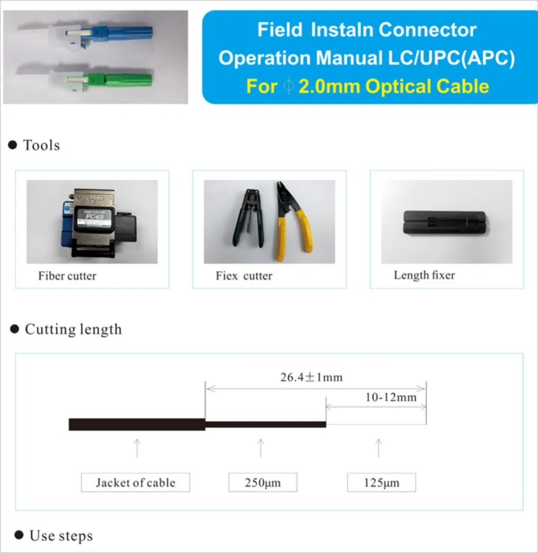 Gcabling Sc/LC-APC/Upc Different Type Connectors for Fiber Termination Tool FTTH FTTB Solution Optic Passive Equipment Fast Connector