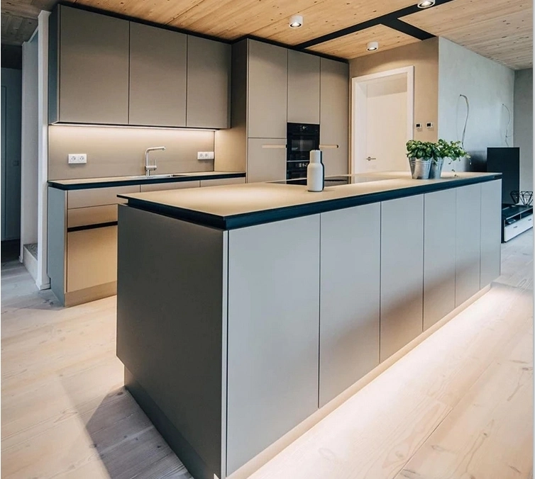 Ready to Assemble Australian Standard Fiber Glass Full Kitchen Set Customized Wood Veneer Modern L Shaped MDF Kitchen Cabinet
