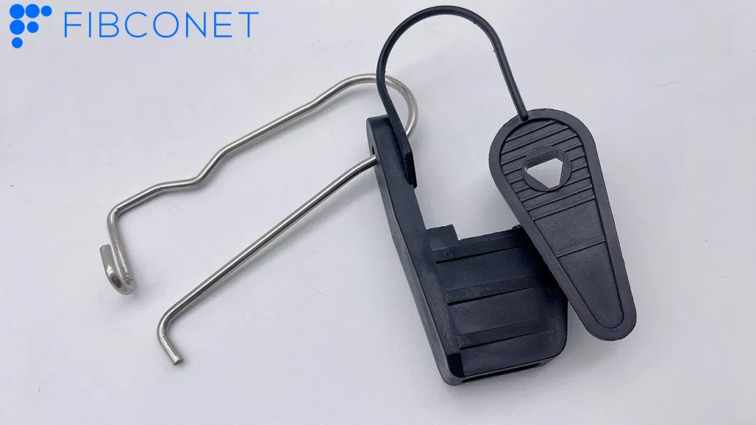 FTTH Fiber Optic Drop Wire Clamp Nylon Material Steel Hook Tension Wire Plastic Cable Clamp