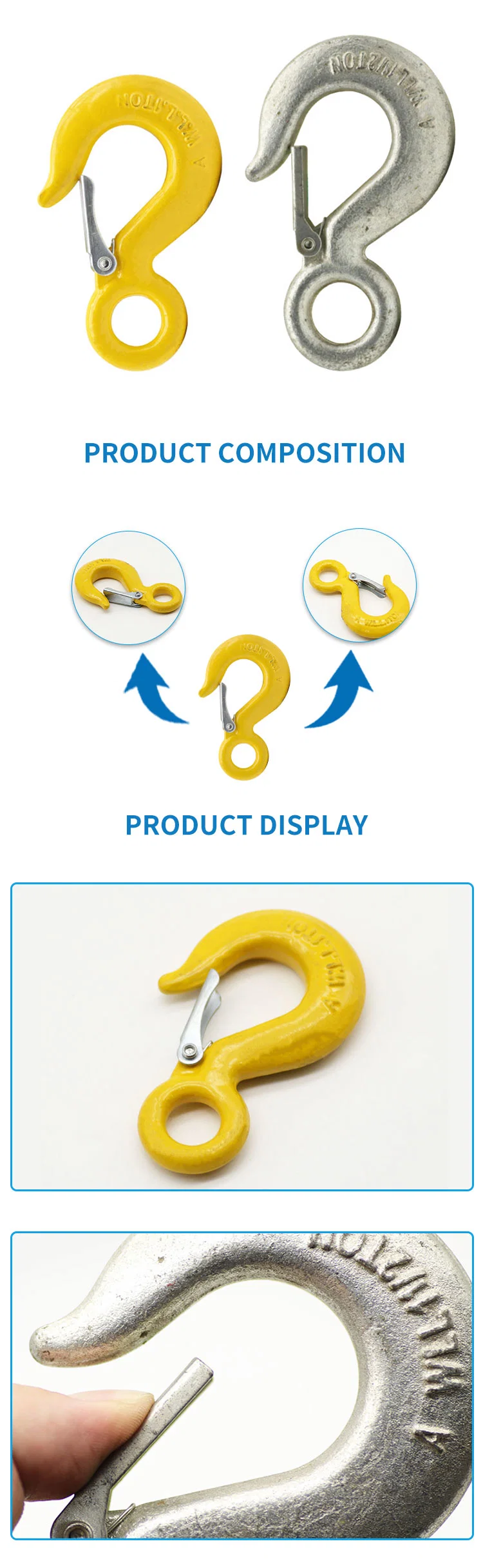 Eye Hooks Yellow Printed with Latch Alloy Steel Weifeng Cargo Lifting Ring