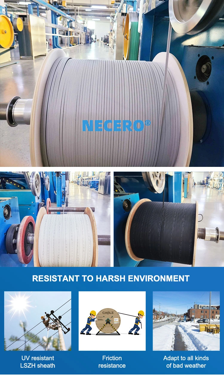 Necero Indoor Use 1 Fiber Core Single Mode G657A LSZH Outer Sheath FTTH Drop Cable FTTH Flat Drop Cable