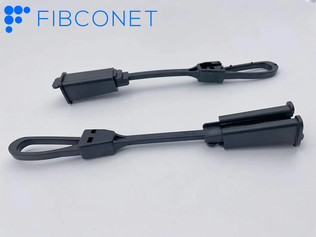 FTTH Fiber Optic Drop Wire Clamp Nylon Material Steel Hook Tension Wire Plastic Cable Clamp