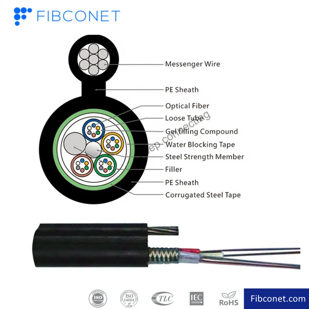 Rodentblock Aerial Self-Supporting Fiber Optic Cable - G657A/G652D Multimode Drop Cable - 1-4 Cores - Bow Type Tight Buffer - GJYXFCH Mode