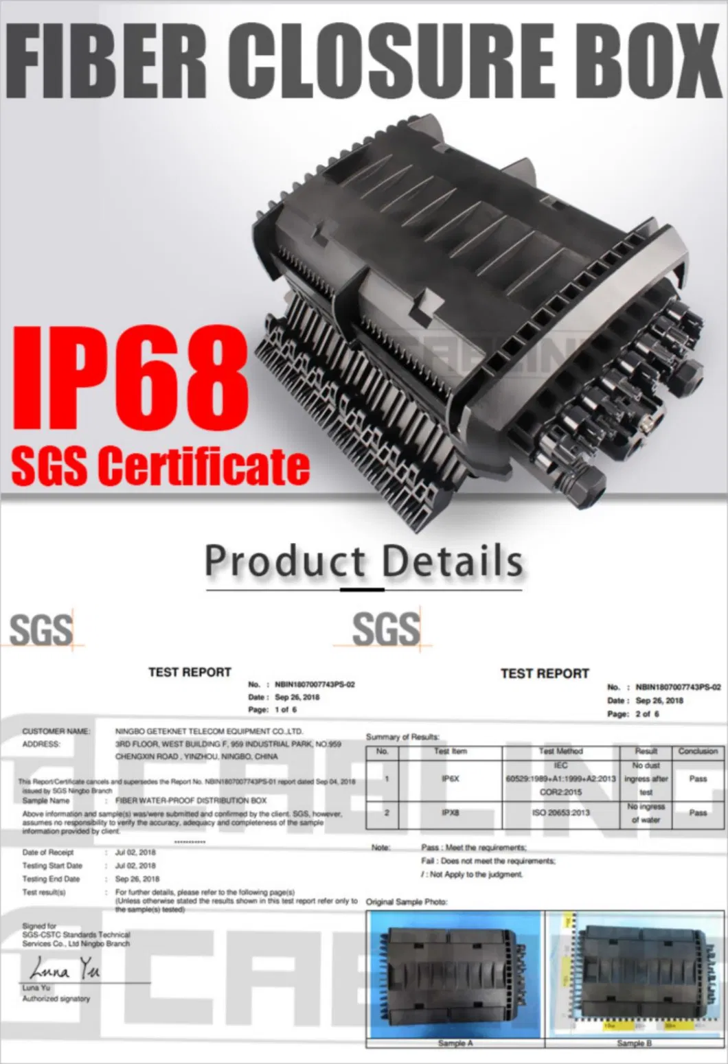 Gcabling Fiber Optic Splice Nap Splitter Distribution Enclosure Box Access Terminal IP68 Fdb Connection Termination FTTH Cable Junction Closure Box