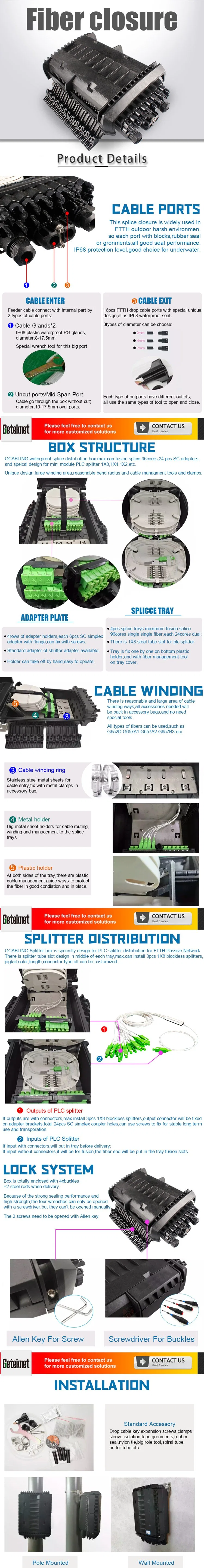 Gcabling Fiber Breakout Box Fiber Black Box 16port for Drop Cable IP68 Fiber Connection Box