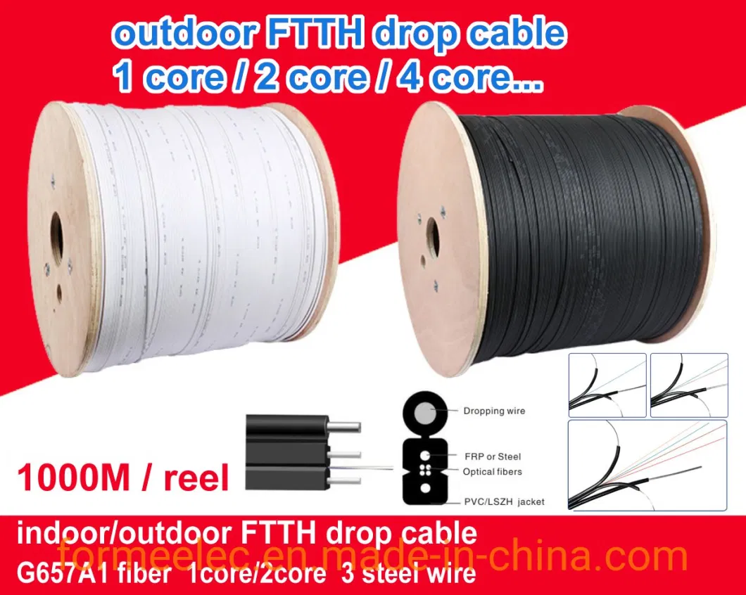 Outdoor FTTH 1 Core Drop Cable Optic Fiber Cable FTTH Drop Cable