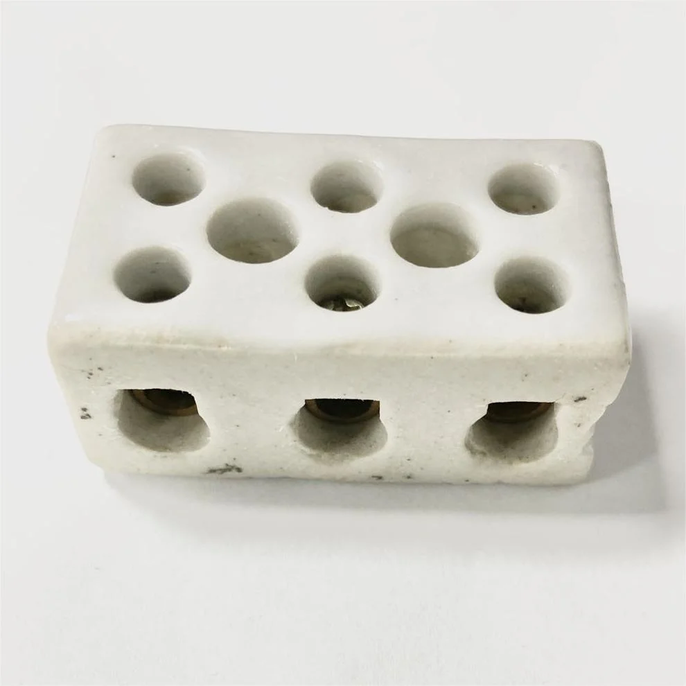 1538-1 15A 3 Pole 8 Holes White Glezed Ceramic Porcelain Terminal Block